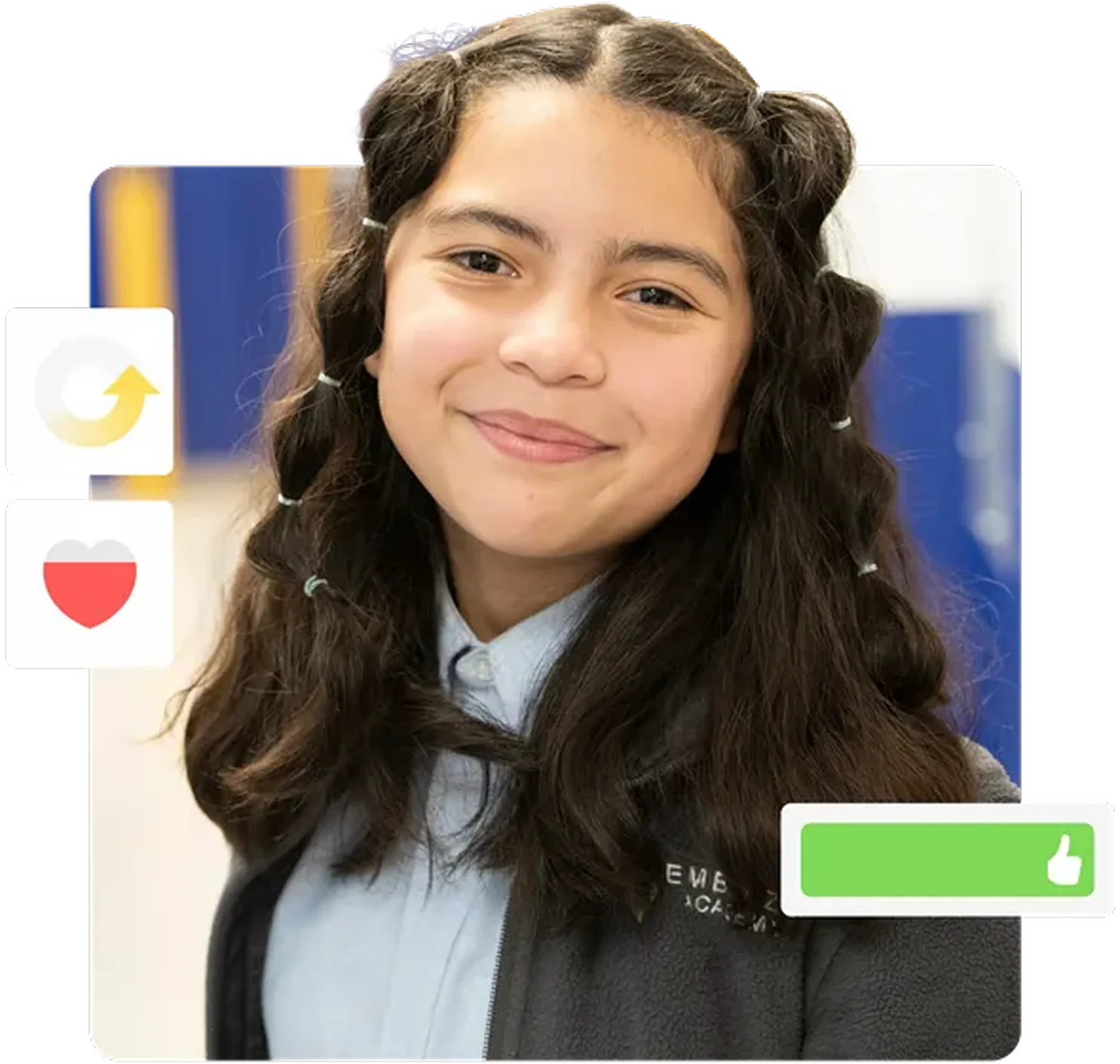 Smiling charter school student in uniform, representing families enrolled through Taylor Wiz charter school enrollment marketing